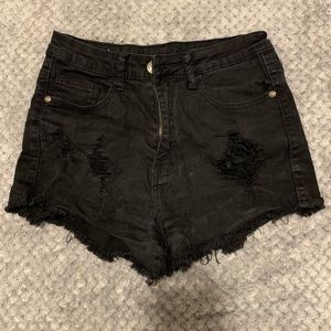 Black distressed high waisted jean shorts